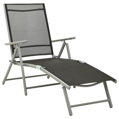 vidaXL Folding Sun Lounger Textilene and Aluminium Black and Silver - Sun Lounger