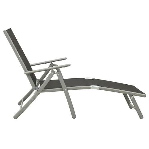 vidaXL Folding Sun Lounger Textilene and Aluminium Black and Silver - Sun Lounger