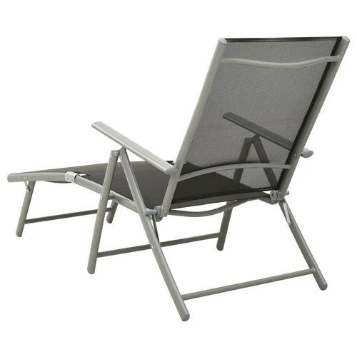 vidaXL Folding Sun Lounger Textilene and Aluminium Black and Silver - Sun Lounger
