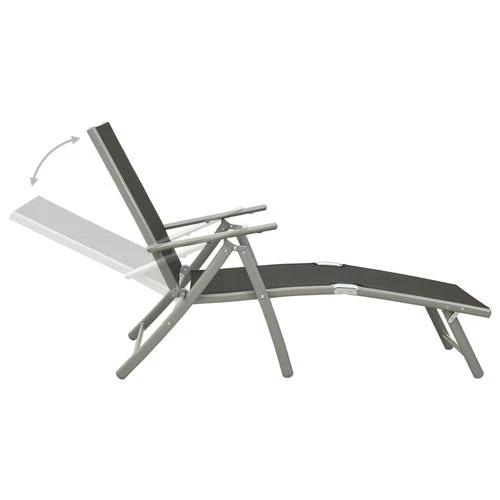 vidaXL Folding Sun Lounger Textilene and Aluminium Black and Silver - Sun Lounger