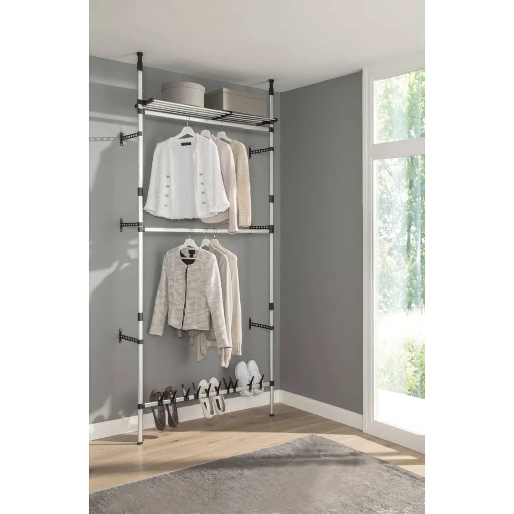 Telescopic Wardrobe System with Rods and Shelf Aluminium by vidaXL