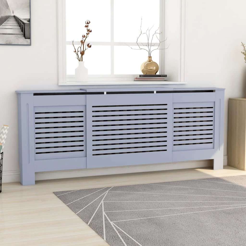 VidaXL Radiator Cover Cabinet 205 cm White MDF Modern Slatted Design With Shelf Living Room by vidaXL