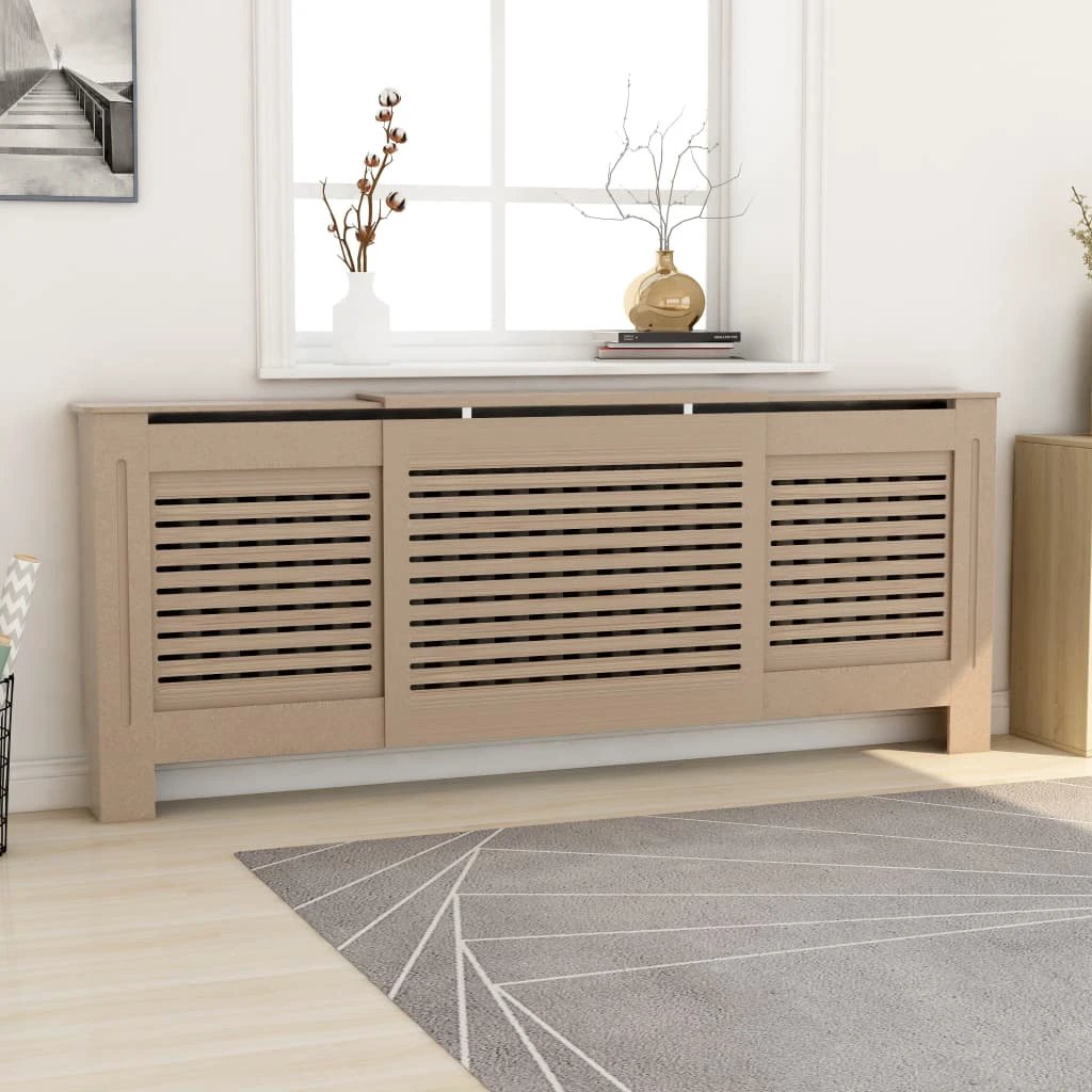 VidaXL Radiator Cover Cabinet 205 cm White MDF Modern Slatted Design With Shelf Living Room by vidaXL