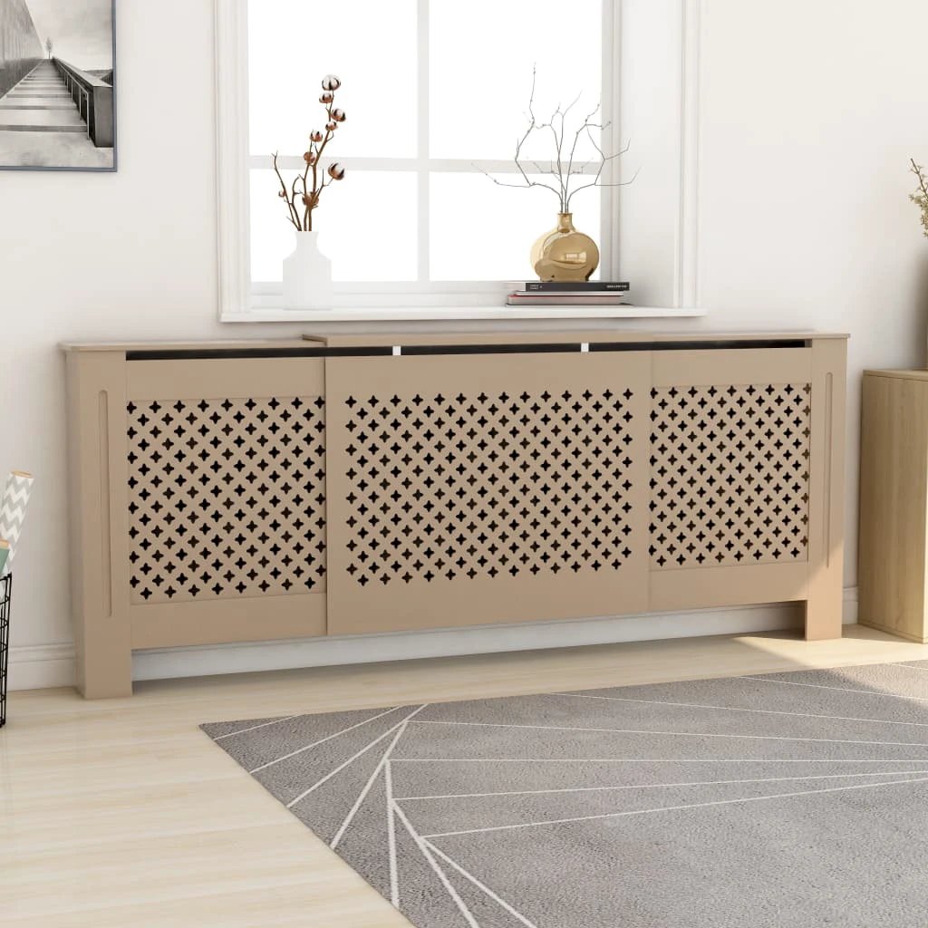 vidaXL VidaXL MDF Radiator Cover White 205 cm Slatted Ventilated Cabinet For Living Room Decor - Radiator