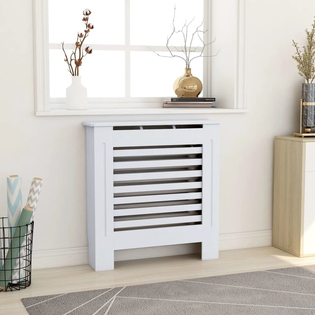 VidaXL Radiator Cover Cabinet 205 cm White MDF Modern Slatted Design With Shelf Living Room by vidaXL