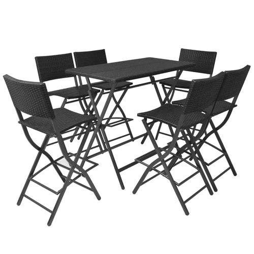 vidaXL vidaXL 7 Piece Folding Outdoor Dining Set Steel Poly Rattan Brown - Garden Set