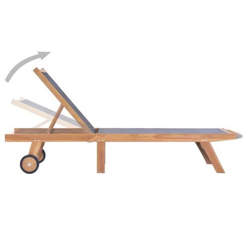Folding Sun Lounger with Wheels Solid Teak and Textilene by vidaXL