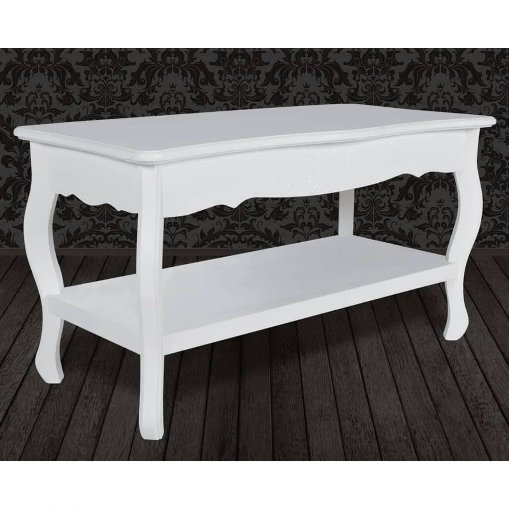 vidaXL Premium White Lacquer 2-Tier Coffee Table Storage - Coffee Table