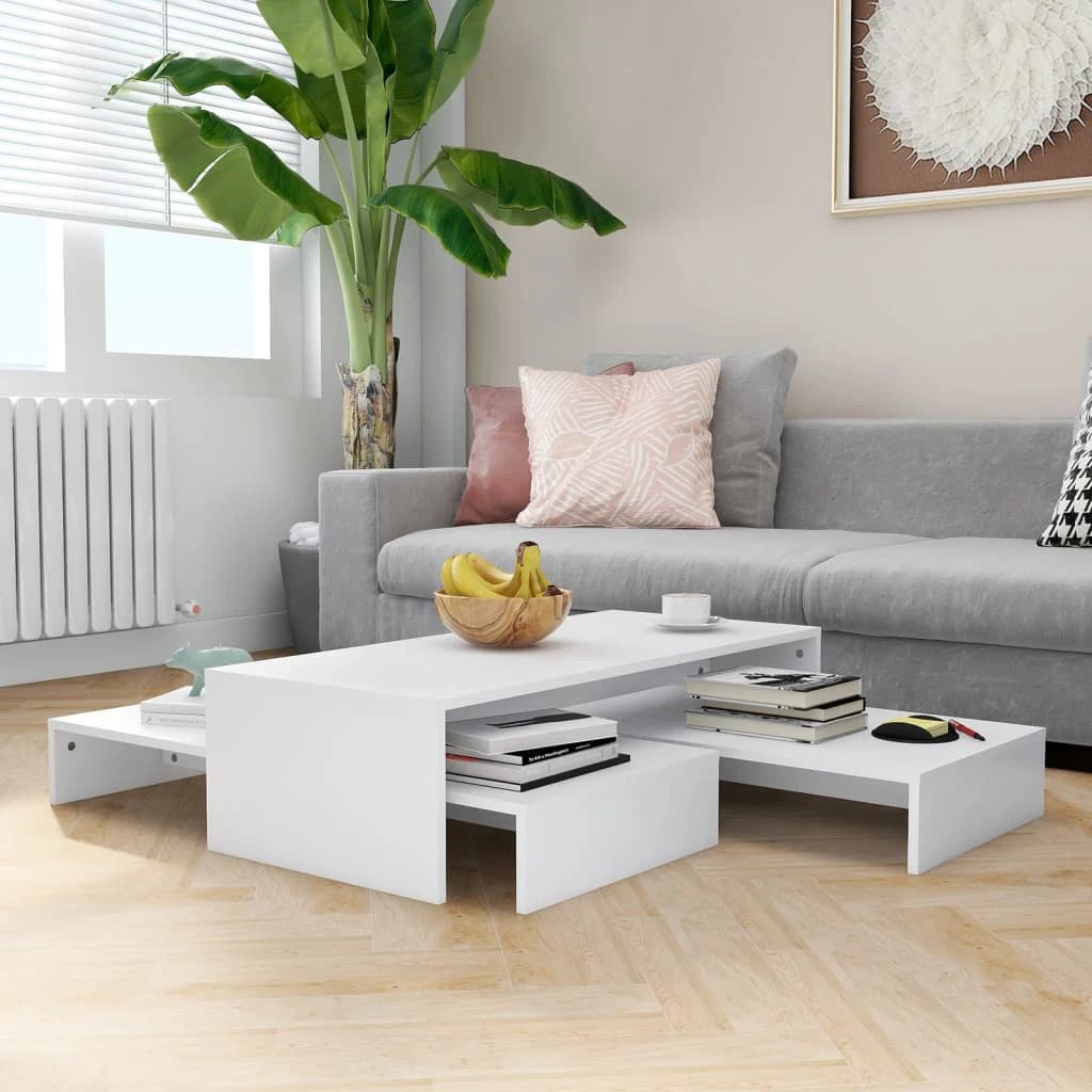 vidaXL Nesting Coffee Table Set 100x100x26.5 cm White Engineered Wood Durable Wide Tabletops For Living Room by vidaXL