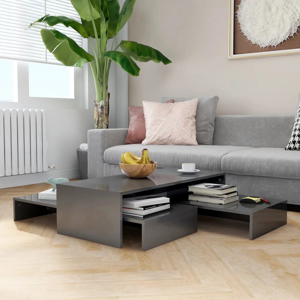 vidaXL Nesting Coffee Table Set 100x100x26.5 cm White Engineered Wood Durable Wide Tabletops For Living Room by vidaXL