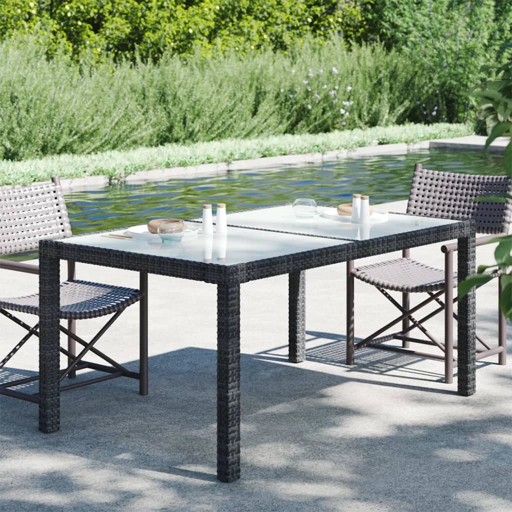 vidaXL vidaXL Garden Table 90x90x75 cm Tempered Glass and Poly Rattan Brown - Garden Table