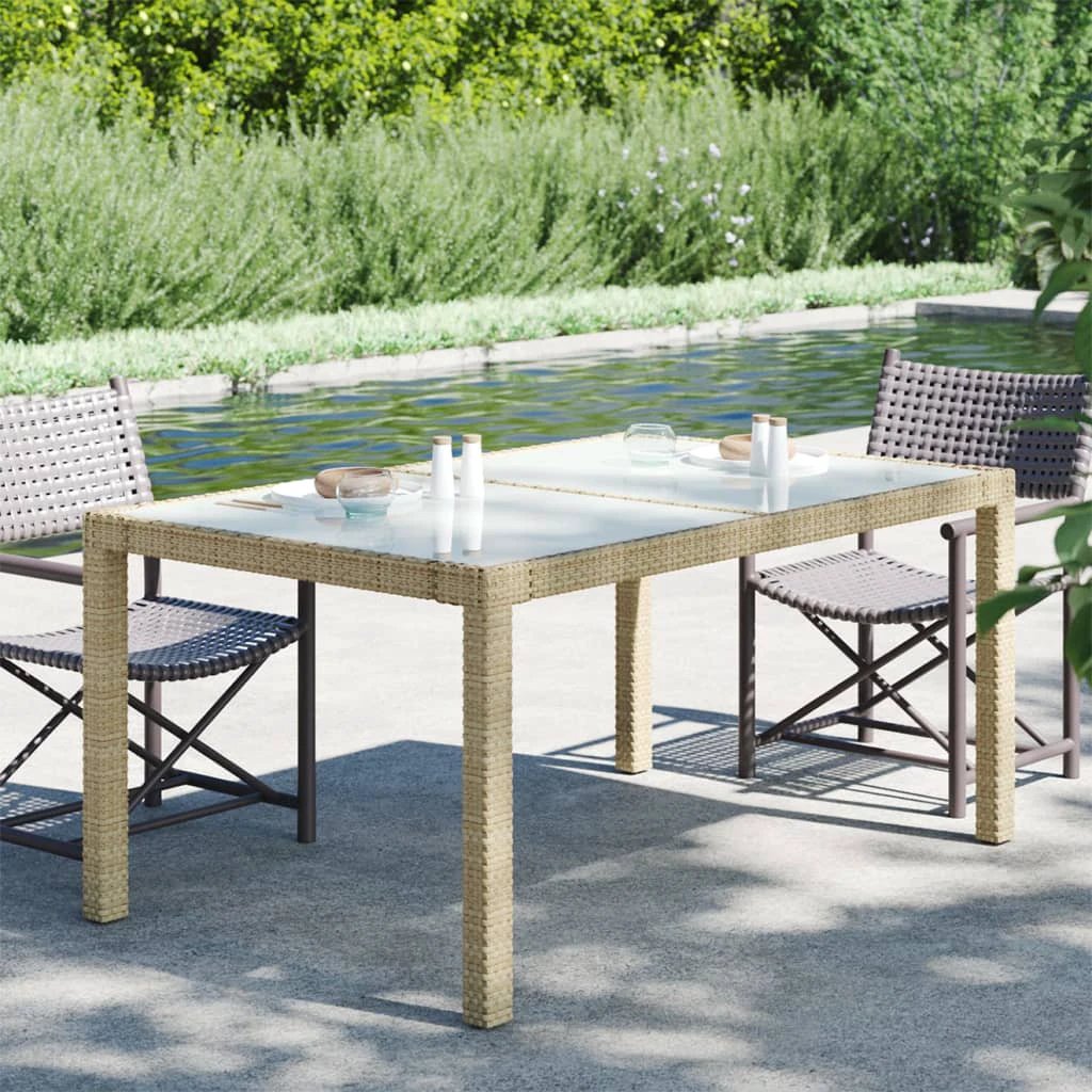 vidaXL vidaXL Garden Table 90x90x75 cm Tempered Glass and Poly Rattan Brown - Garden Table