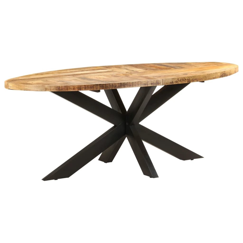 VidaXL Dining Table 160x90x75 cm Rough Mango Wood Powder Coated Steel Base for Family Dining by vidaXL