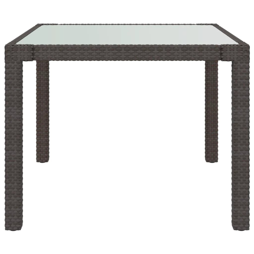 vidaXL Garden Table 90x90x75 cm Tempered Glass and Poly Rattan Brown by vidaXL