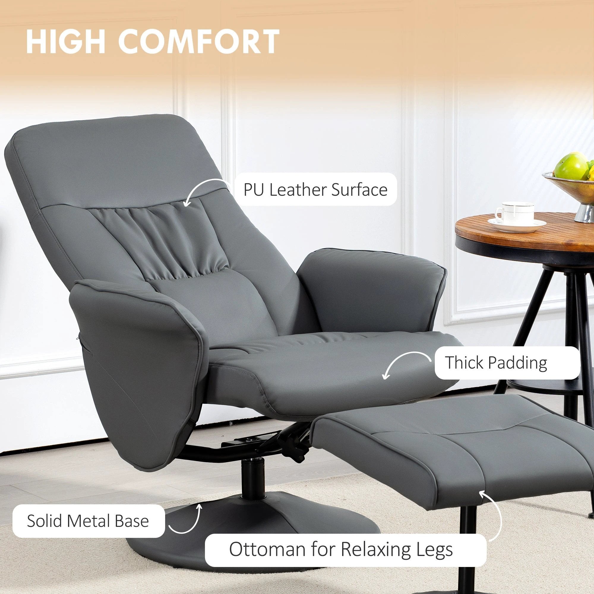 HOMCOM PU Leather Armchair and Footrest Swivel Recliner w/ Ottoman by HOMCOM