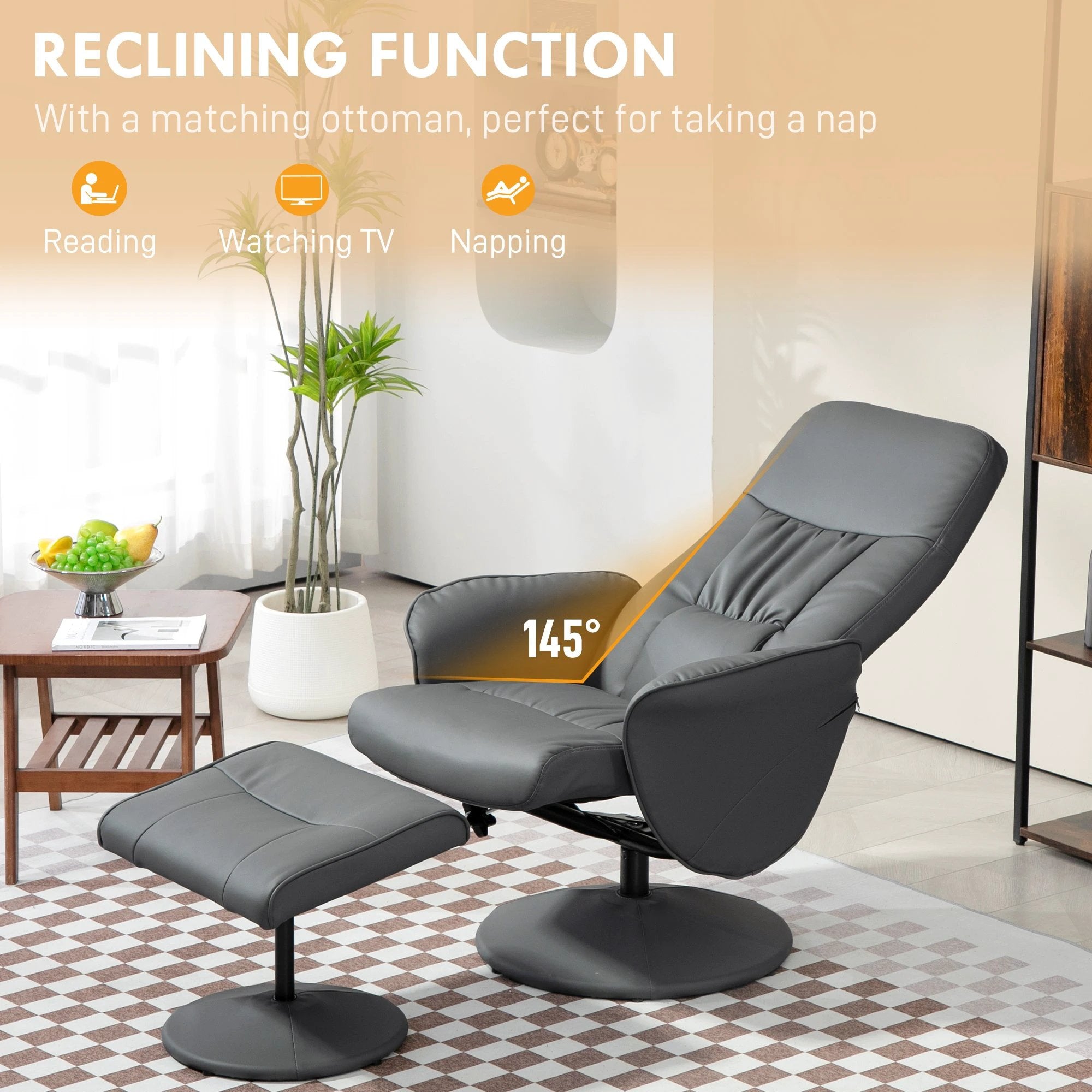 HOMCOM PU Leather Armchair and Footrest Swivel Recliner w/ Ottoman by HOMCOM