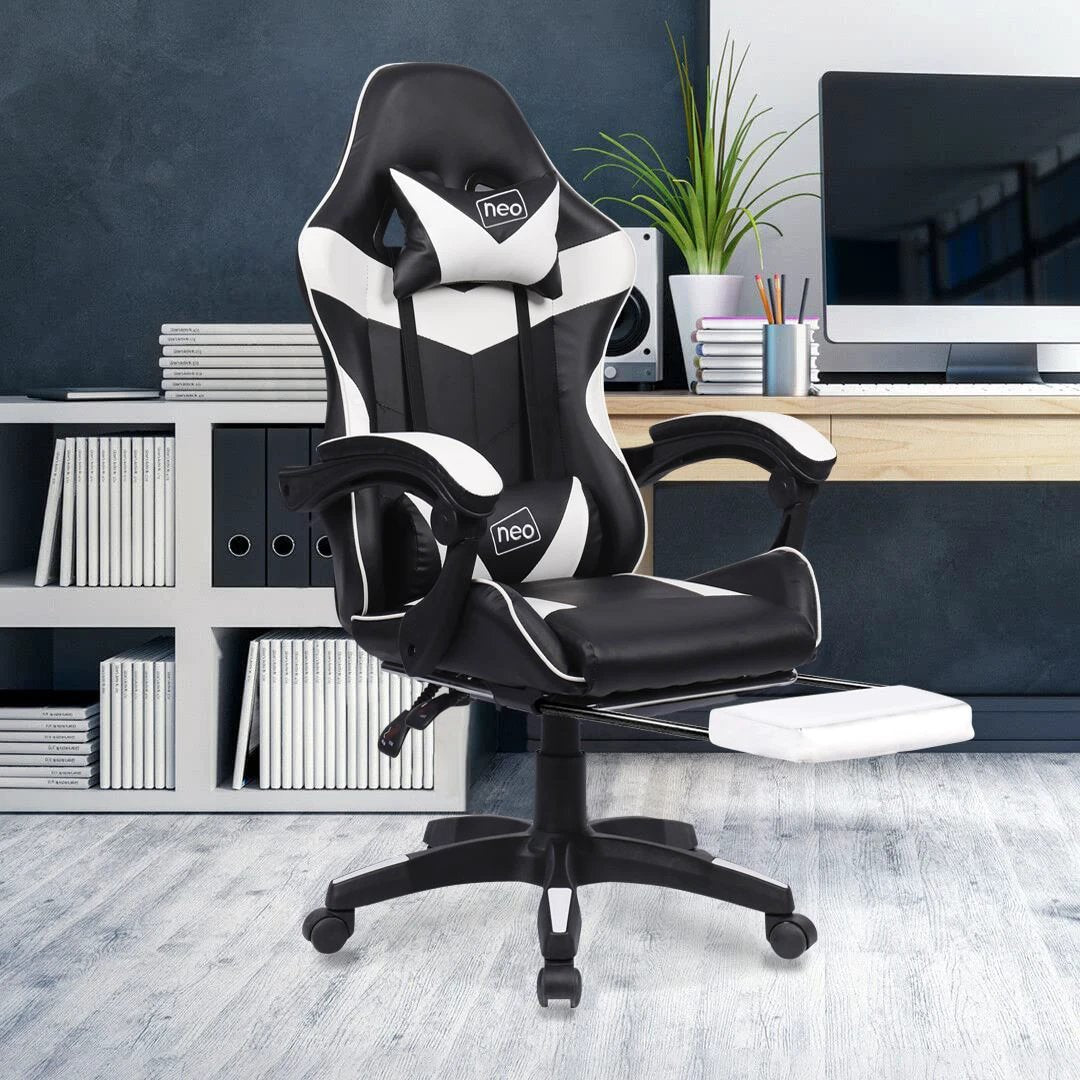 Neo Leather Gaming Chair 26 Inch Wide Fully Reclining With Footrest Ergonomic Office by Unbranded