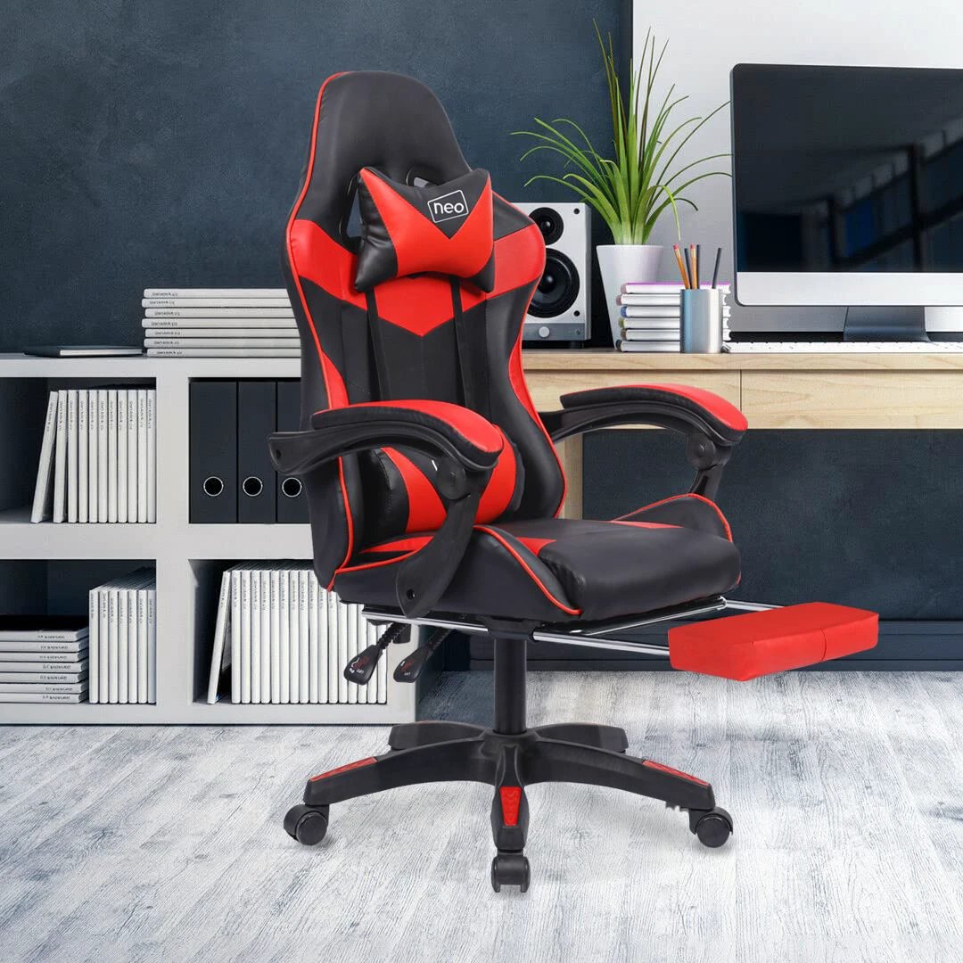 Neo Leather Gaming Chair 26 Inch Wide Fully Reclining With Footrest Ergonomic Office by Unbranded