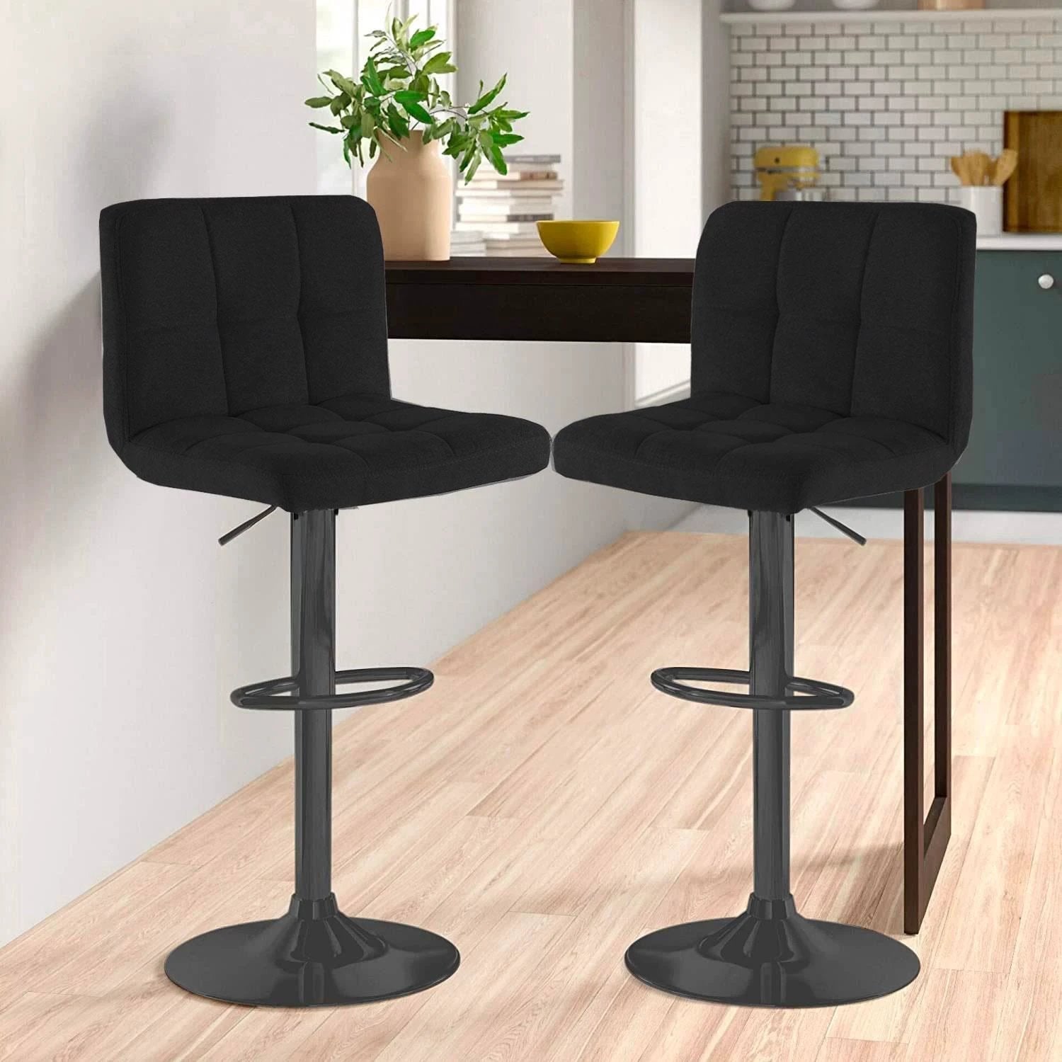 Unbranded Fabric Bar Stool with Matt Black Leg -