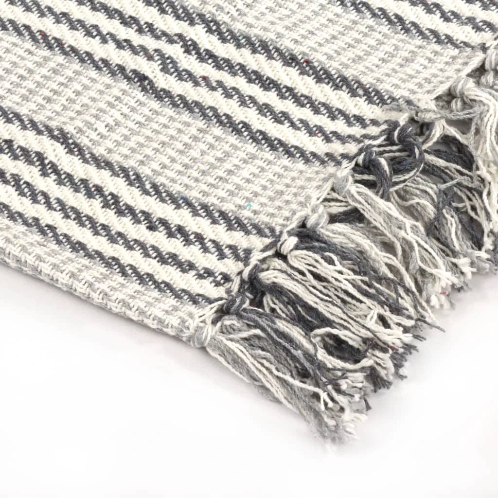 vidaXL vidaXL Cotton Throw Blanket 125x150 cm Grey with Tassels - Blankets Throws