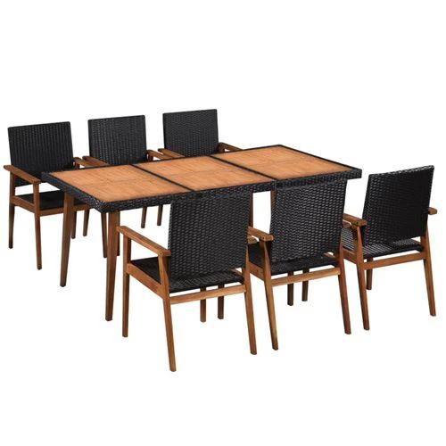 vidaXL VidaXL 7 Piece Outdoor Dining Set 180x90x74 cm Water Resistant Poly Rattan with Solid Acacia Wood for Garden and Patio - Garden Set