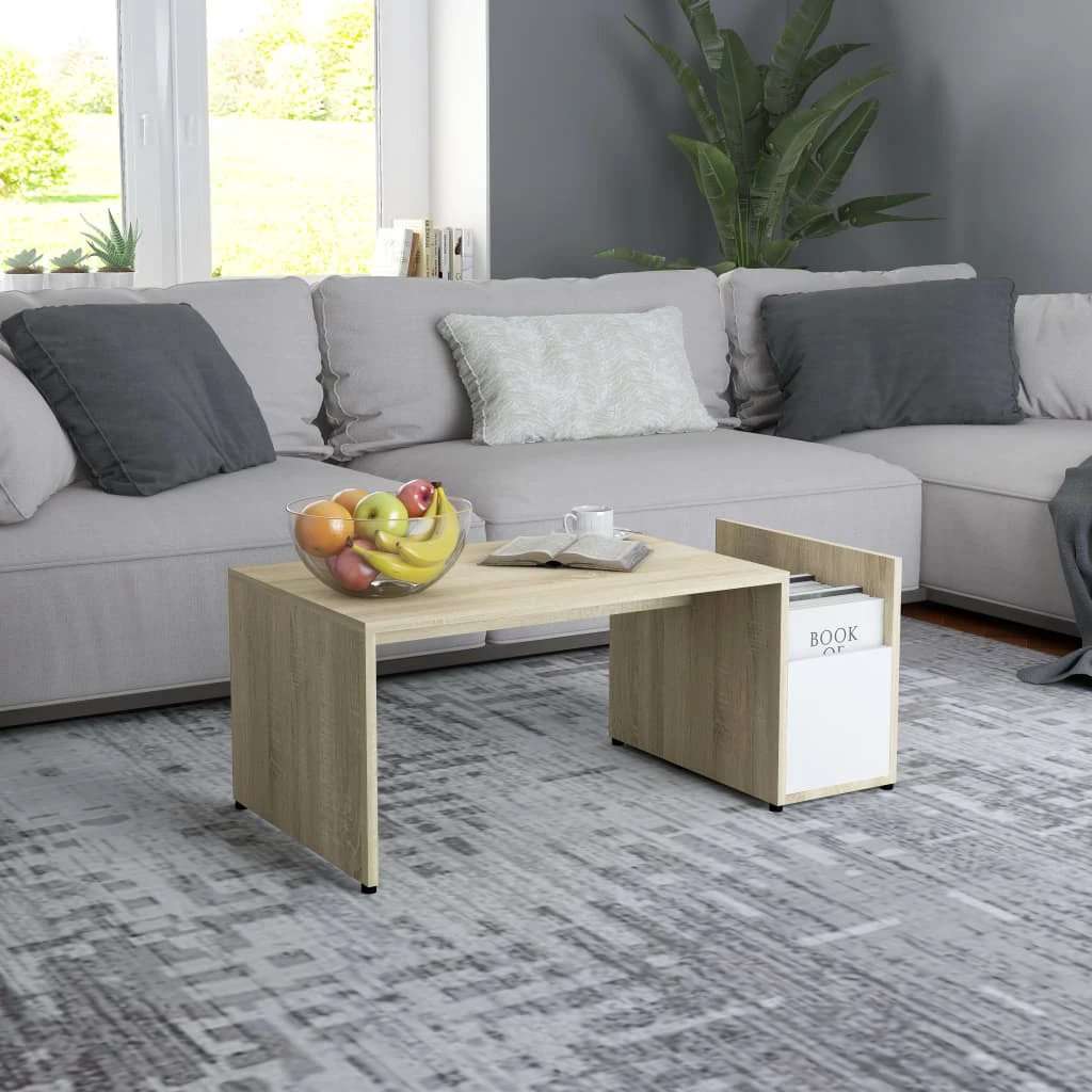 vidaXL VidaXL Coffee Table 90x45x35 Cm White Engineered Wood Openwork Geometric Design With Storage For Modern Living Rooms - Coffee Table