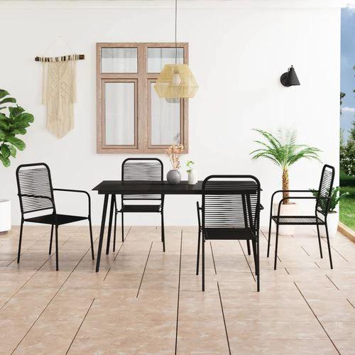 vidaXL vidaXL 7 Piece Garden Dining Set Cotton Rope and Steel Black - Garden Set