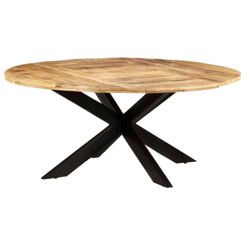 VidaXL Dining Table 160x90x75 cm Rough Mango Wood Powder Coated Steel Base for Family Dining by vidaXL