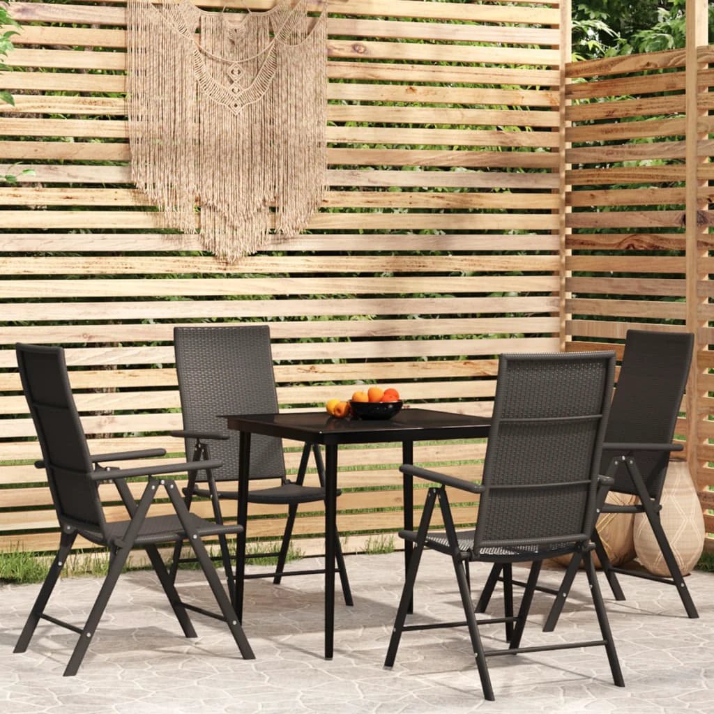 vidaXL VidaXL 5 Piece Garden Dining Set Black Poly Rattan Weather-Resistant Outdoor Furniture for Patio - Garden Set