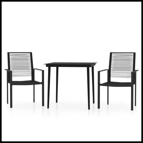vidaXL 3 Piece Garden Dining Set Durable Powder-Coated Steel Frame with Easy-Clean Glass Top for Stylish Outdoor Gatherings by vidaXL