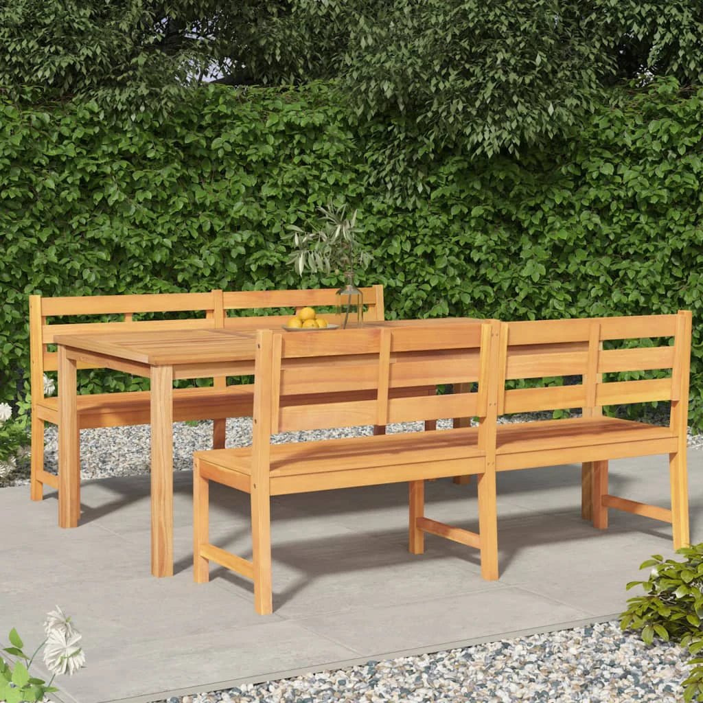 VidaXL Garden Dining Set Three-Piece Compact Teak Solid Wood Kiln-Dried Finish For Outdoor Patio by vidaXL