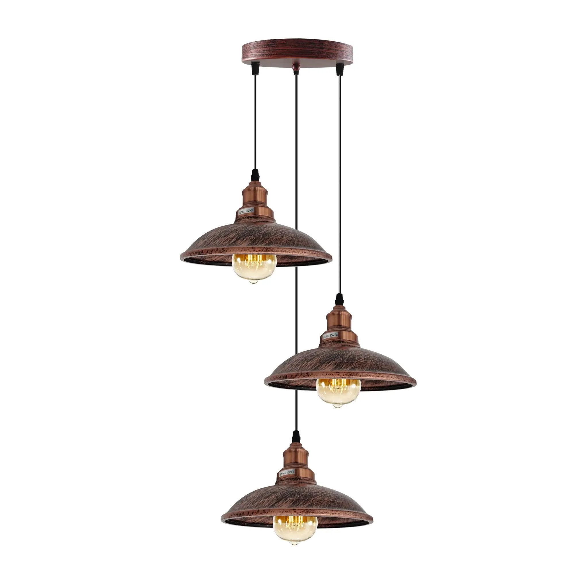 Un-branded 3 Head Vintage Industrial E27 Ceiling Hanging Light Shade Metal Pendant Lamp - Pendant Lights