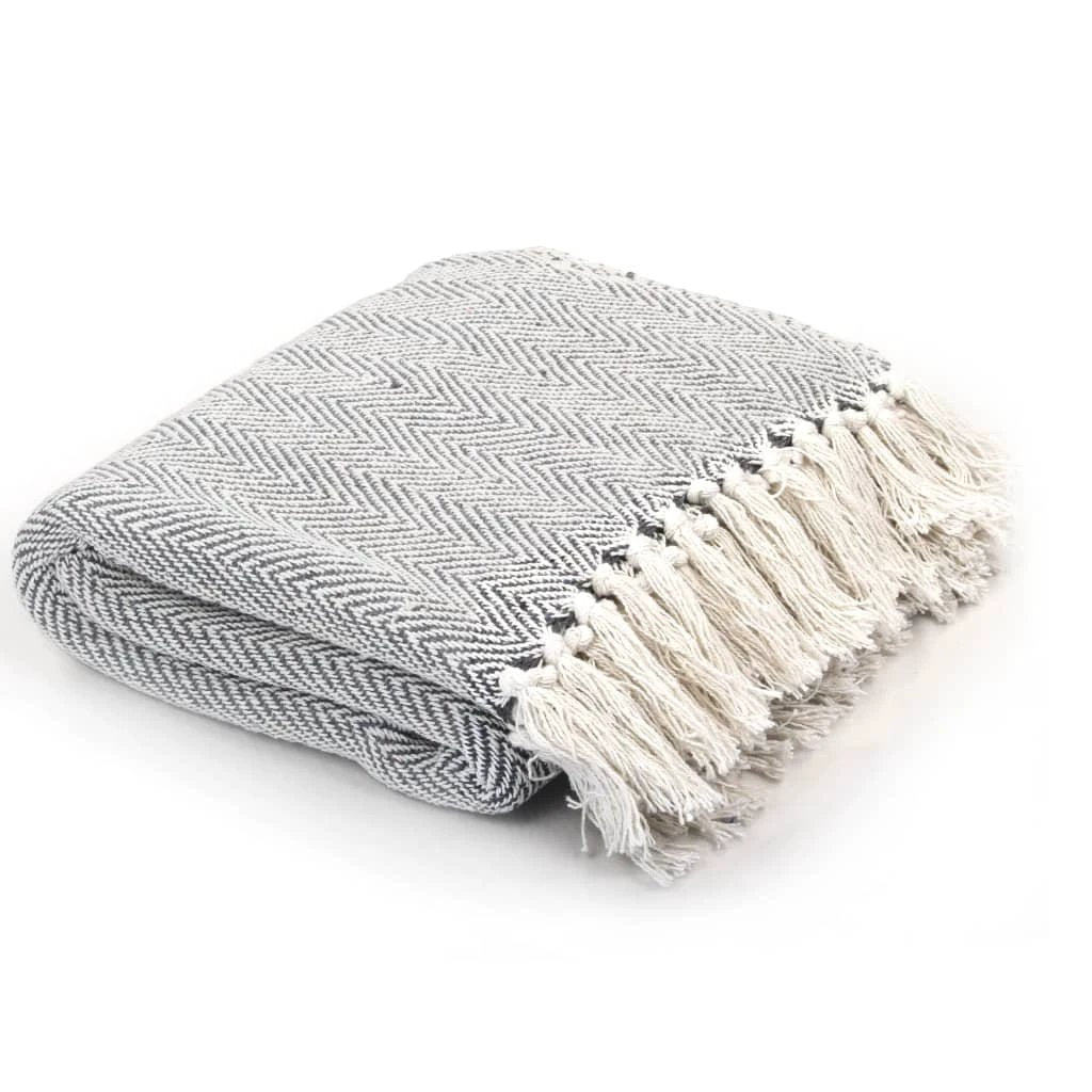 vidaXL vidaXL Cotton Throw Blanket 125x150 cm Grey with Tassels - Blankets Throws