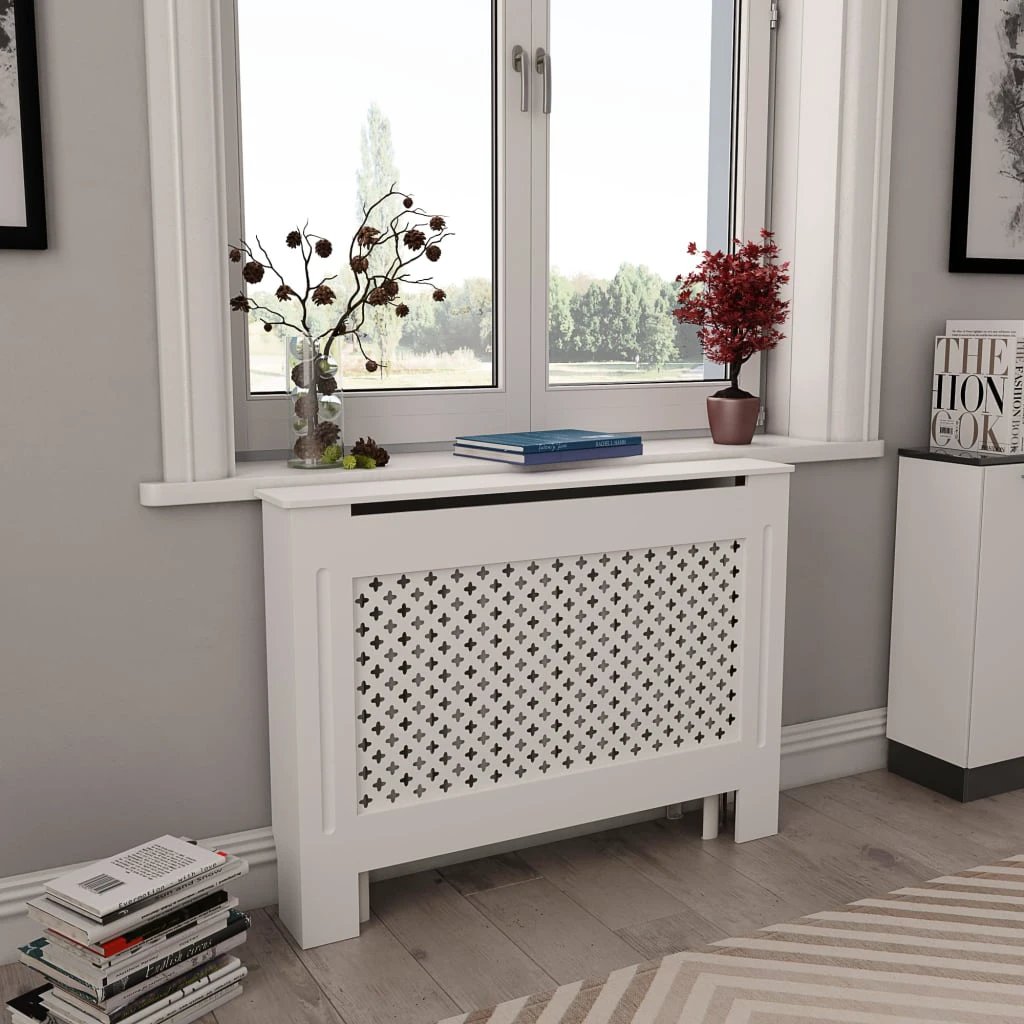 VidaXL MDF Radiator Cover White 205 cm Slatted Ventilated Cabinet For Living Room Decor by vidaXL