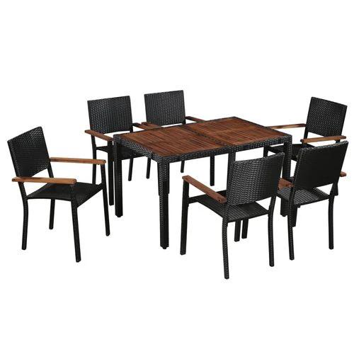vidaXL 5 Piece Outdoor Dining Set Poly Rattan and Acacia Wood Black by vidaXL