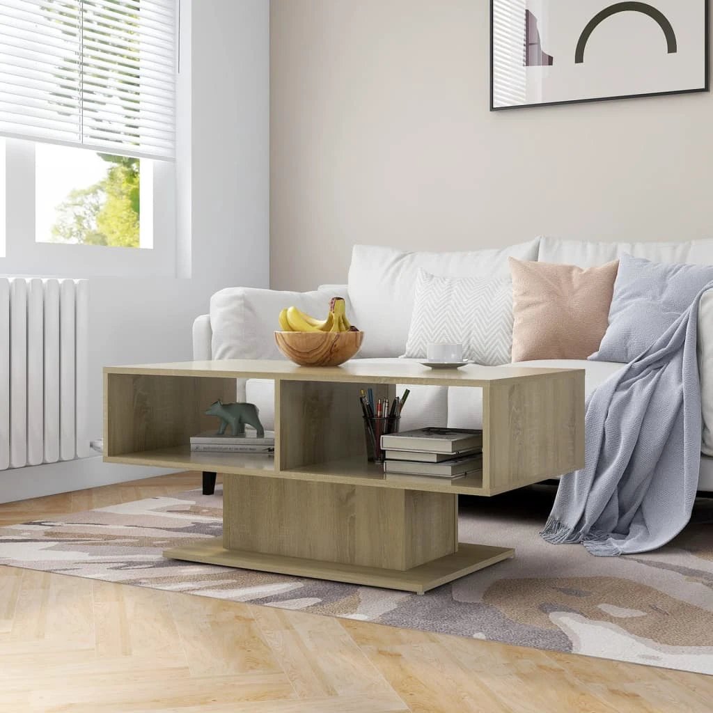 vidaXL Coffee Table 103.5x50x44.5 cm White Engineered Wood With Storage Shelf For Living Room by vidaXL