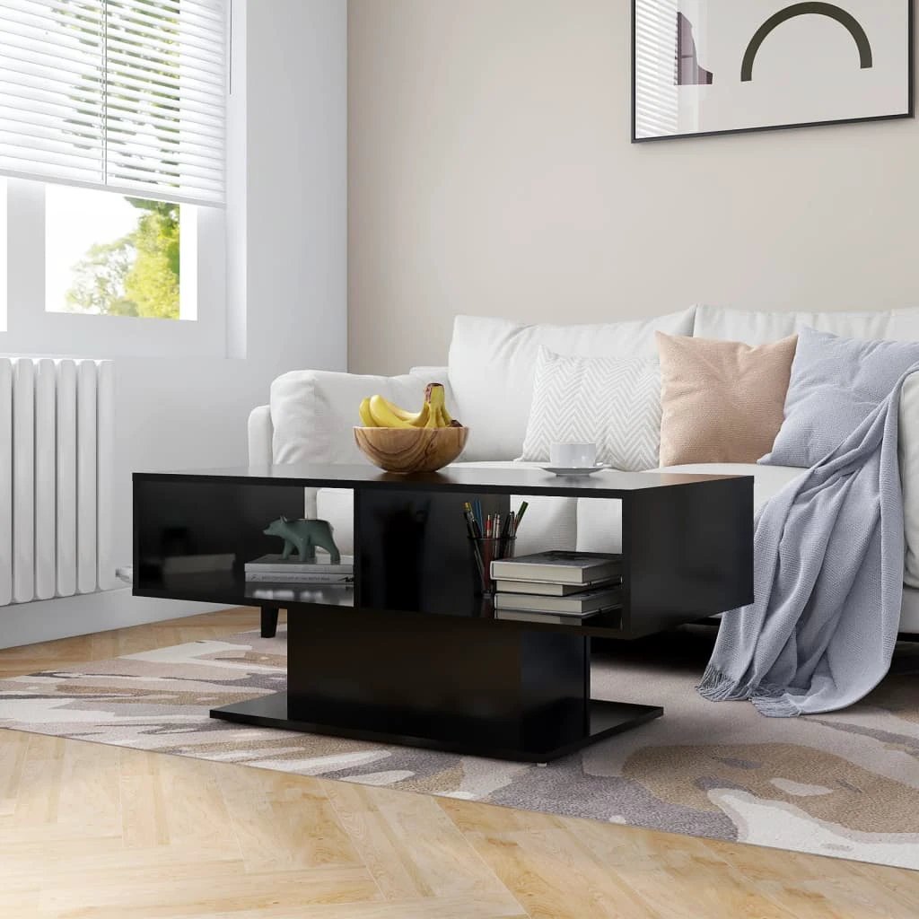 vidaXL Coffee Table 103.5x50x44.5 cm White Engineered Wood With Storage Shelf For Living Room by vidaXL