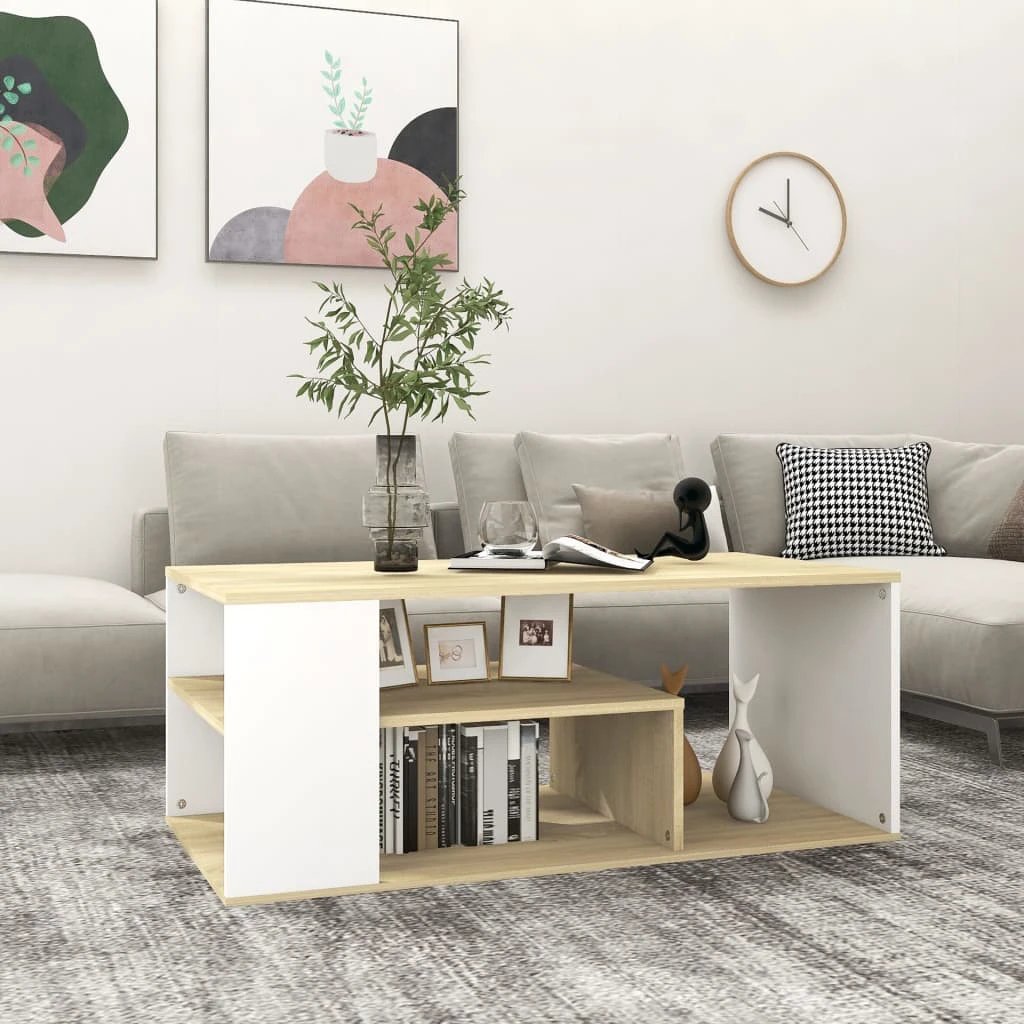 vidaXL VidaXL Coffee Table 100x50x40 cm Engineered Wood Smoked Oak Open Shelf Living Room - Coffee Table