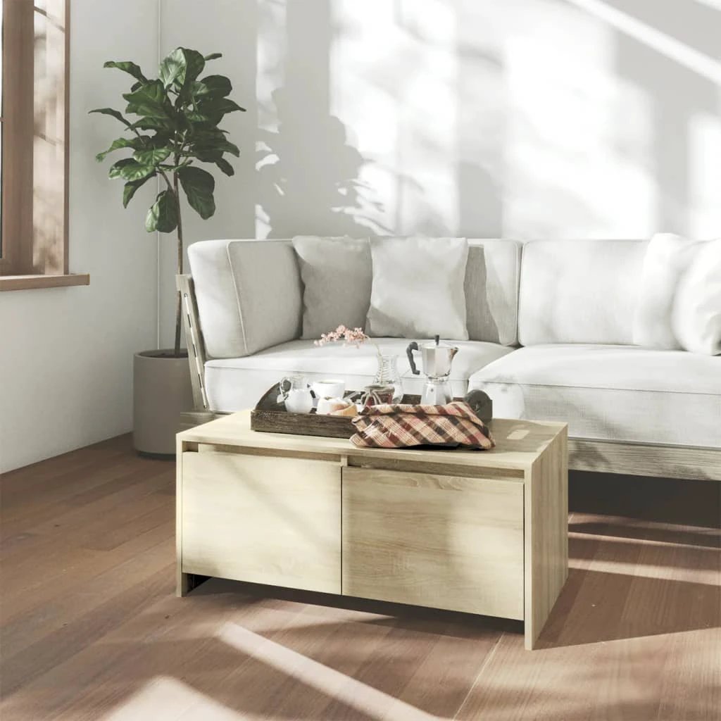 vidaXL VidaXL Coffee Table 90x50x41.5 cm Smoked Oak With Two Drawers Engineered Wood For Living Room - Coffee Table