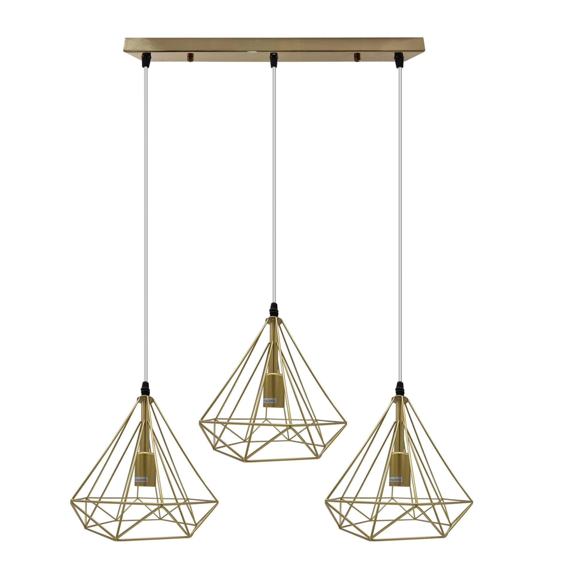 Un-branded Gold Vintage Industrial Pendant Light Triple Cage E27 Geometric Wire Finish for Home Decor - Ceiling Lights
