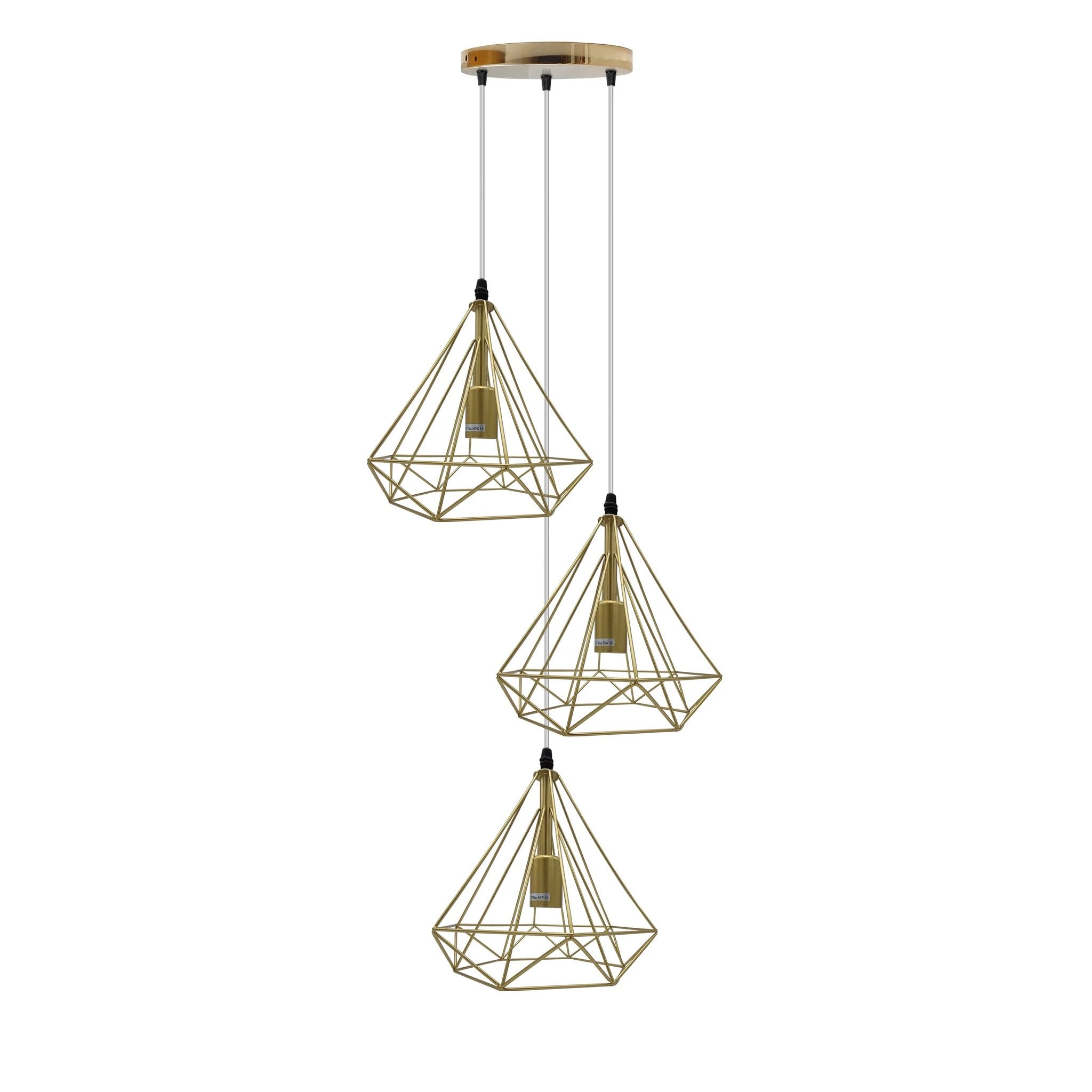 Gold Vintage Industrial Pendant Light Triple Cage E27 Geometric Wire Finish for Home Decor by Un-branded