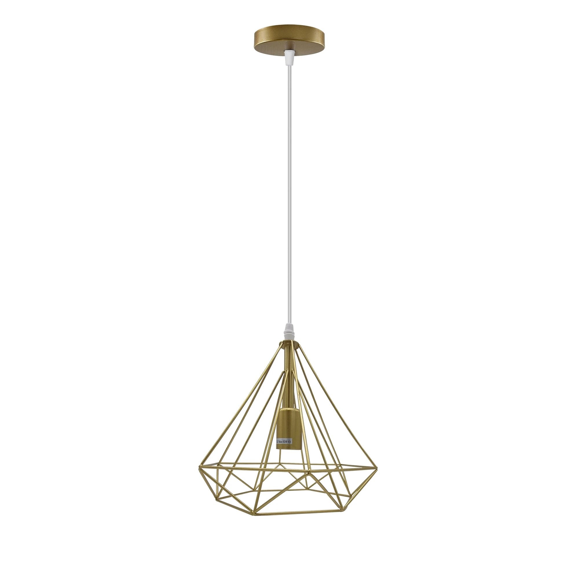 Gold Vintage Industrial Pendant Light Triple Cage E27 Geometric Wire Finish for Home Decor by Un-branded