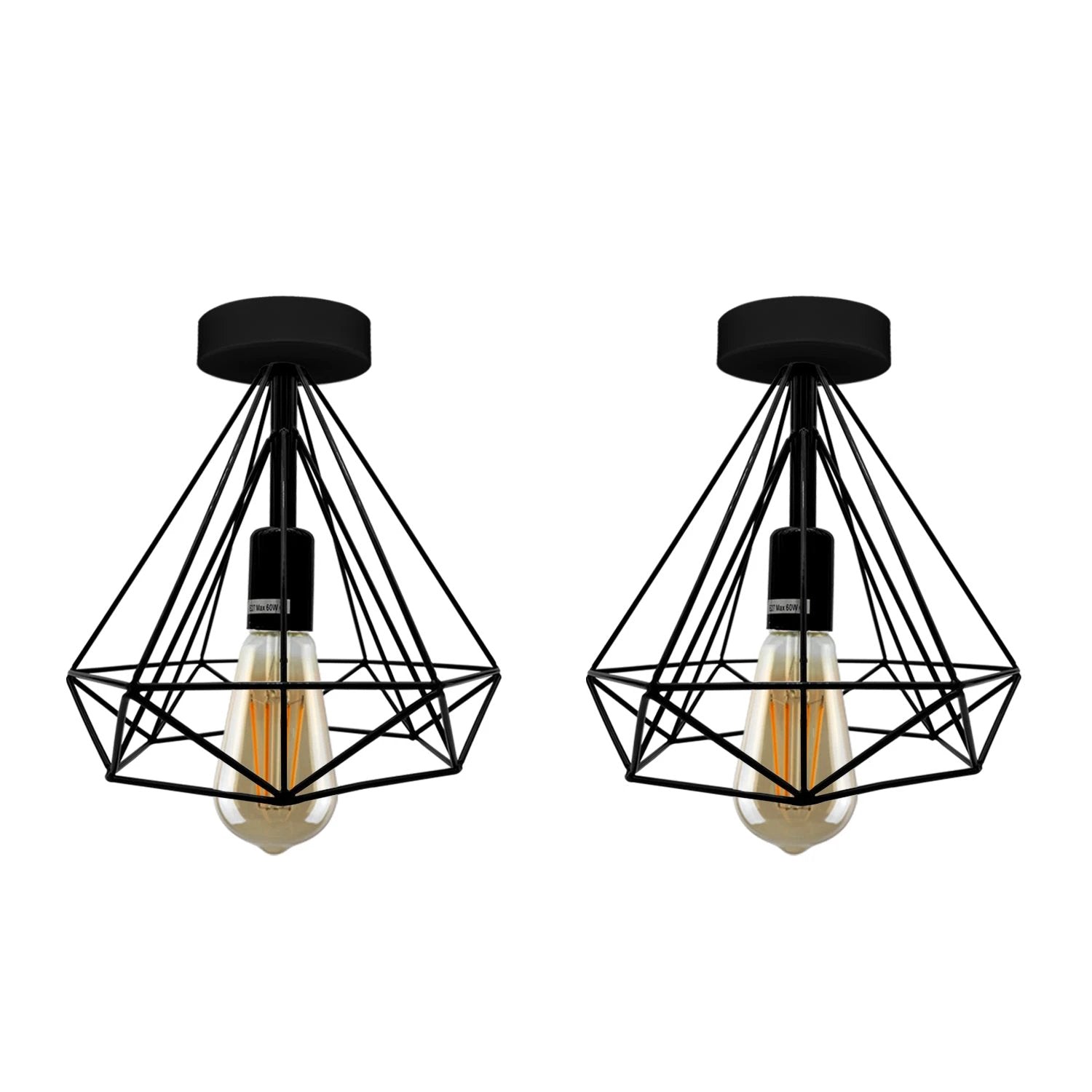 Vintage Compact Flush Mount Ceiling Light Fixture 2 Pack Geometric Metal Cage E27 Holder For Hallways by Un-branded