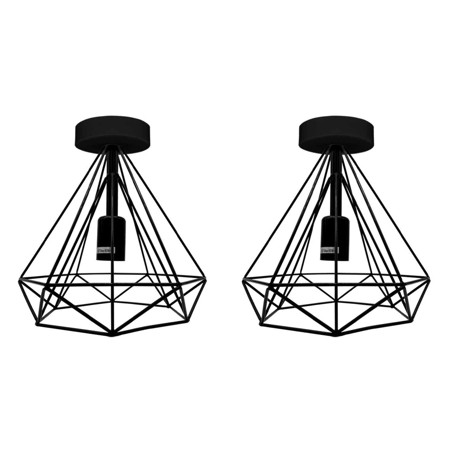 Vintage Compact Flush Mount Ceiling Light Fixture 2 Pack Geometric Metal Cage E27 Holder For Hallways by Un-branded