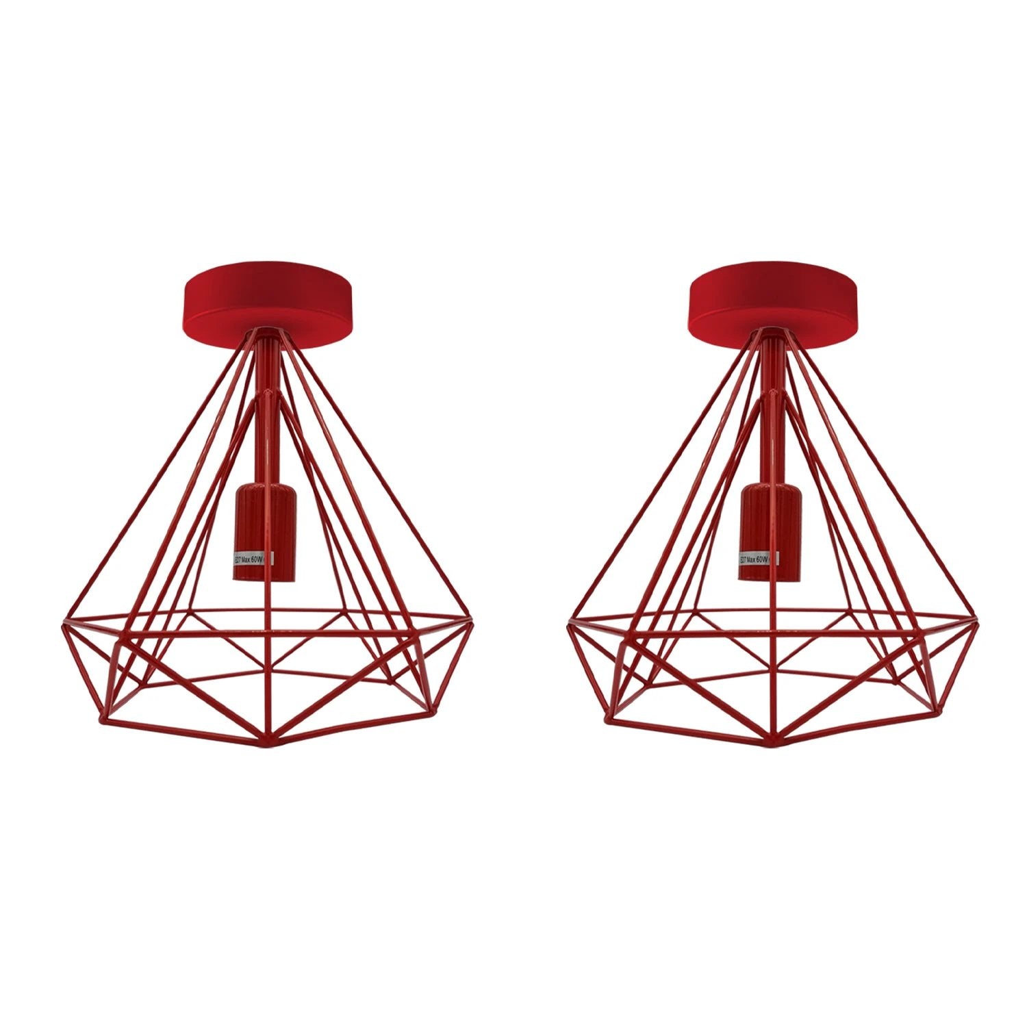 Vintage Compact Flush Mount Ceiling Light Fixture 2 Pack Geometric Metal Cage E27 Holder For Hallways by Un-branded