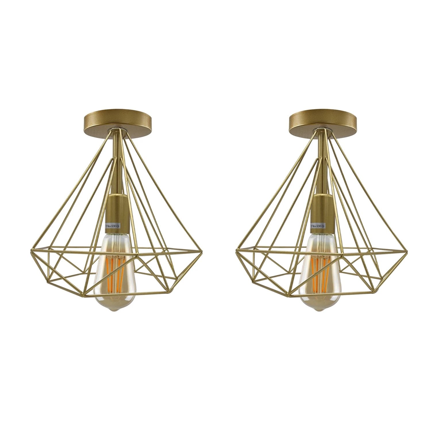 Un-branded Vintage Compact Flush Mount Ceiling Light Fixture 2 Pack Geometric Metal Cage E27 Holder For Hallways - Ceiling Lights