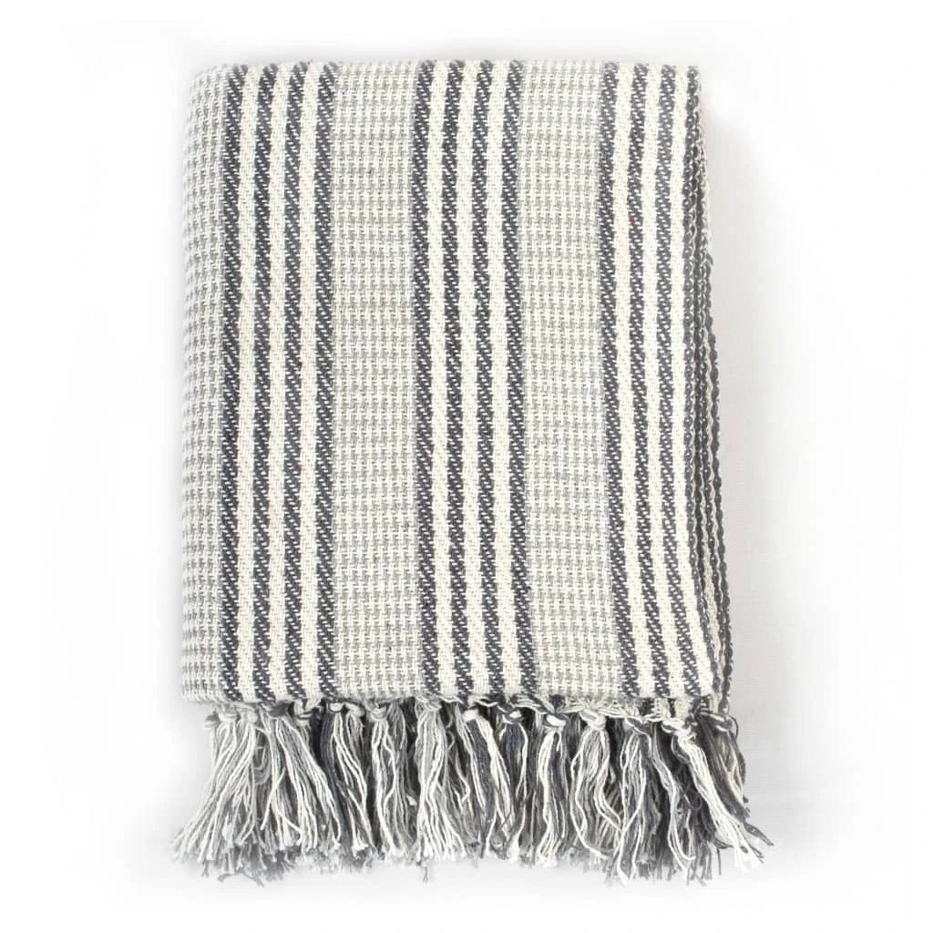 vidaXL Cotton Throw Blanket 125x150 cm Grey with Tassels by vidaXL