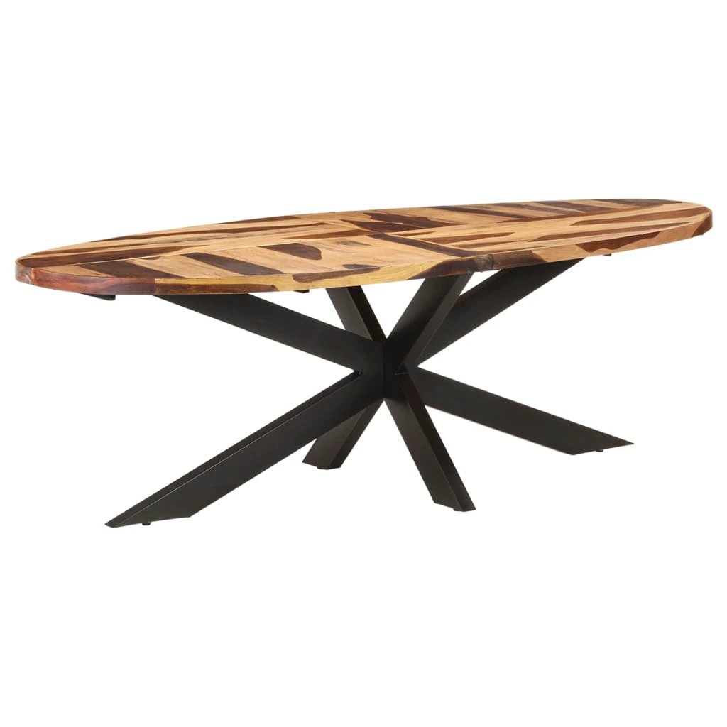 VidaXL Dining Table 160x90x75 cm Rough Mango Wood Powder Coated Steel Base for Family Dining by vidaXL