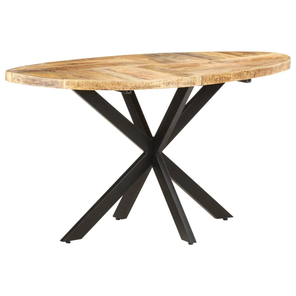 VidaXL Dining Table 160x90x75 cm Rough Mango Wood Powder Coated Steel Base for Family Dining by vidaXL