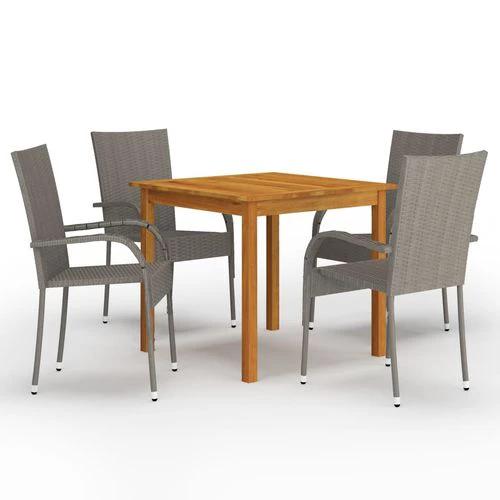 vidaXL 3 Piece Garden Dining Set with Solid Acacia Wood Table and Weather-Resistant Rattan Chairs for Outdoor Entertaining by vidaXL